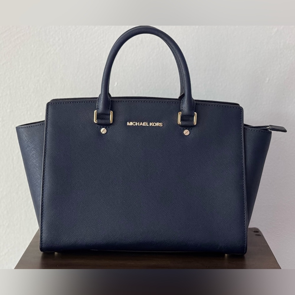 Michael Kors Medium Satchels Royal Blue Leather